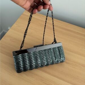 Chic Black Textured Clutch with Chain Strap